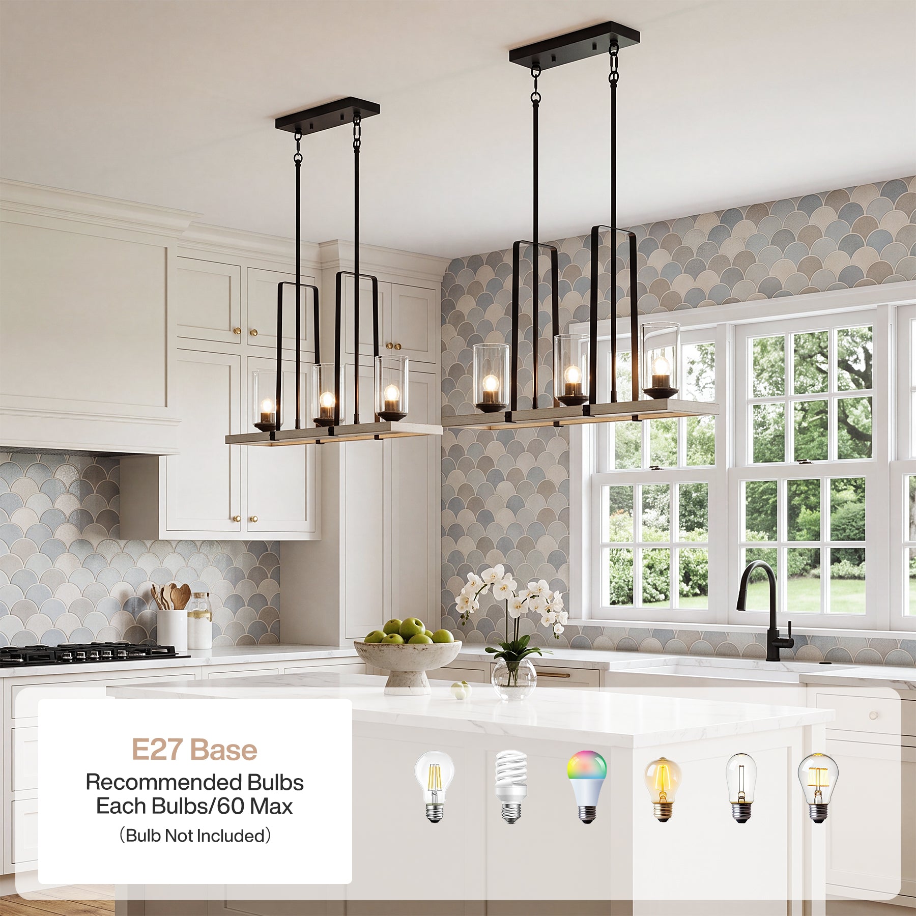 Lampadario a Sospensione Vintage Industriale con 3 Luci E27, Nero, per Soggiorno e Cucina