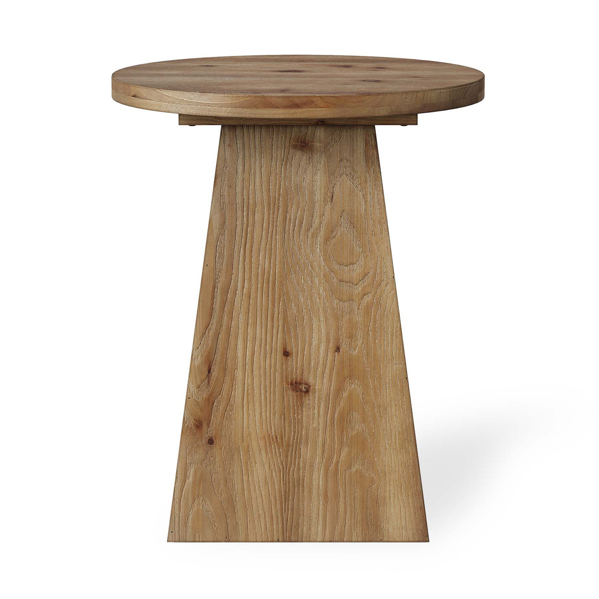 Tavolino Laterale Rotondo in Legno Massello con Base Trapezoidale, Ø 48 cm