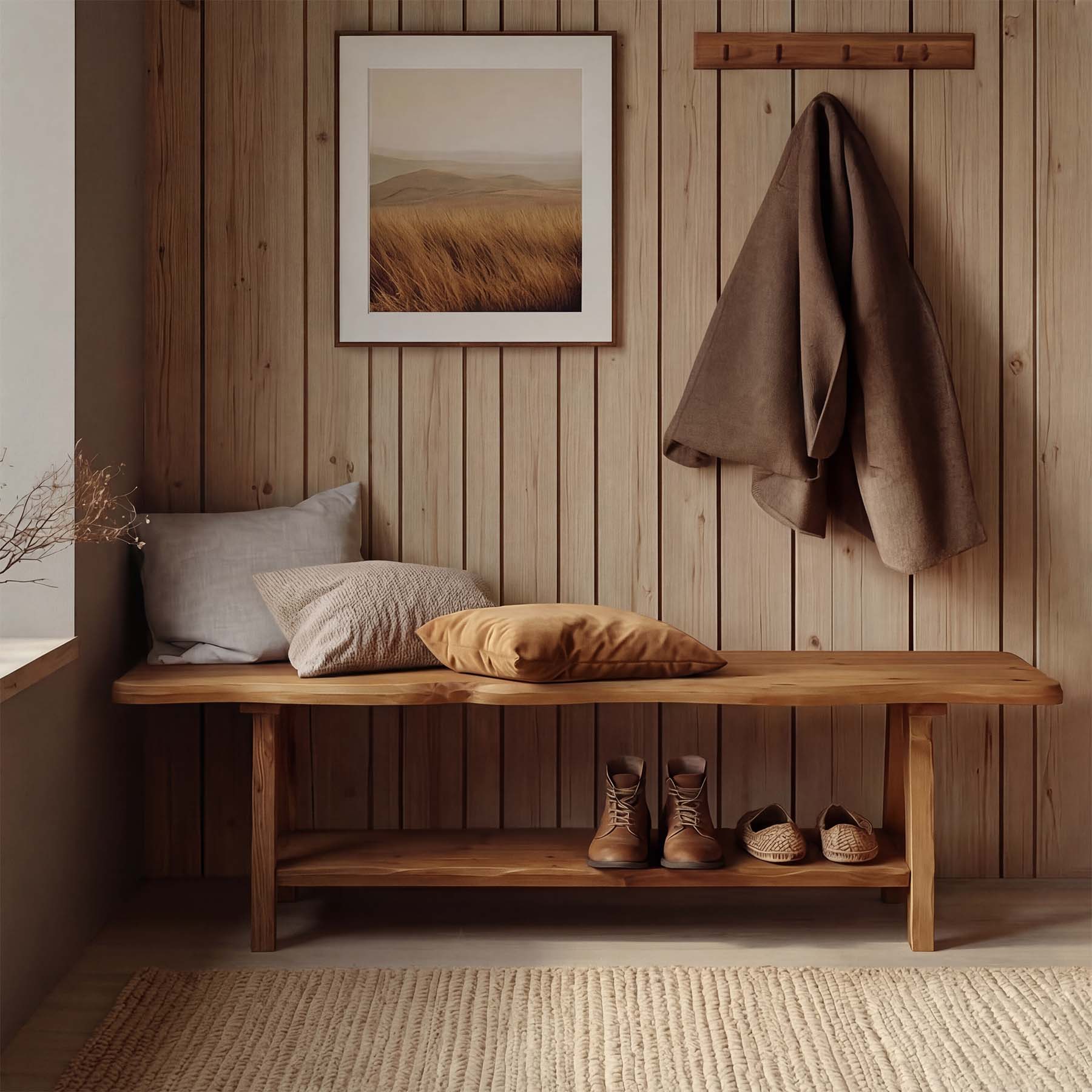 Tribesigns Panca Portascarpe in Legno Massello con Sedile e Ripiano, 140 x 35 x 45 cm, per Ingresso e Corridoio