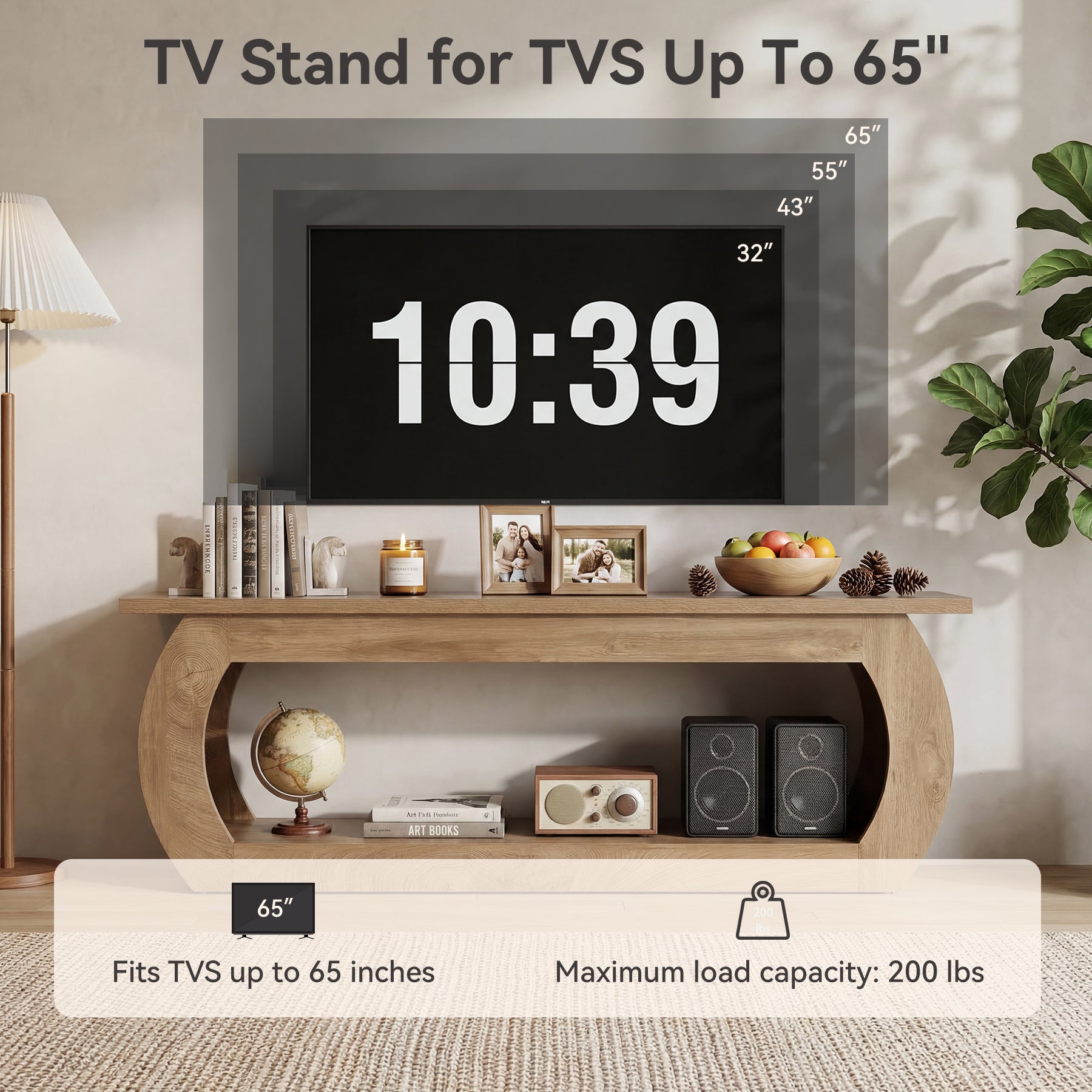 Tribesigns Mobile porta TV per poltrona TV da 165 cm, centro multimediale in legno