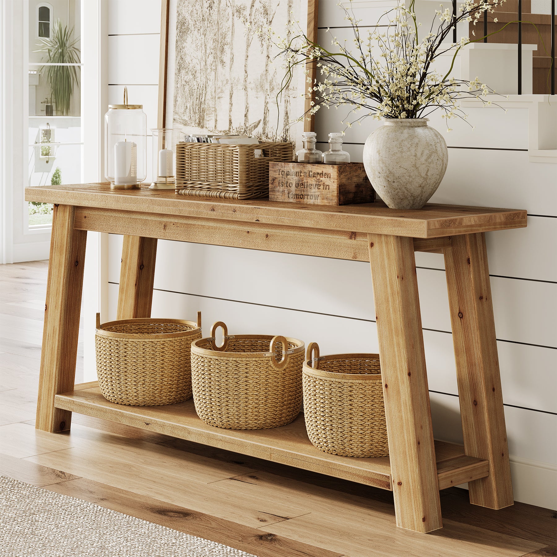Tribesigns Consolle da ingresso in legno massello lunga 180 cm con ripiano