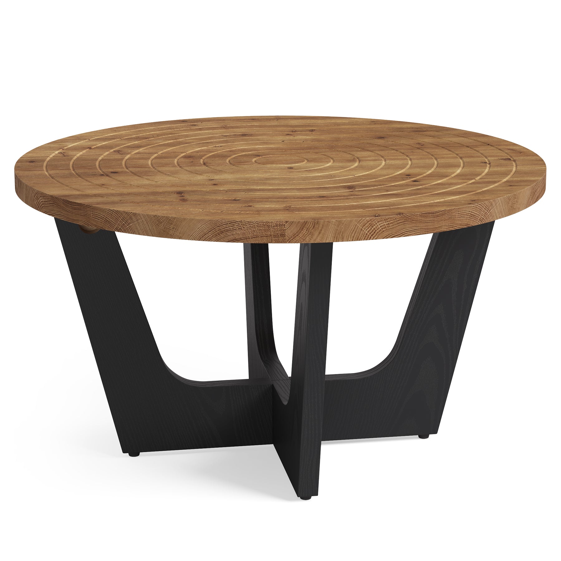 Tribesigns 80 cm Tavolino rotondo, tavolino da salotto piccolo con scanalatura ad anello in legno massello