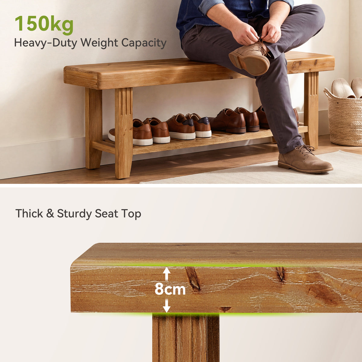 Tribesigns Panca in Legno con 2 Ripiani Portascarpe, 160 cm, per Ingresso e Corridoio