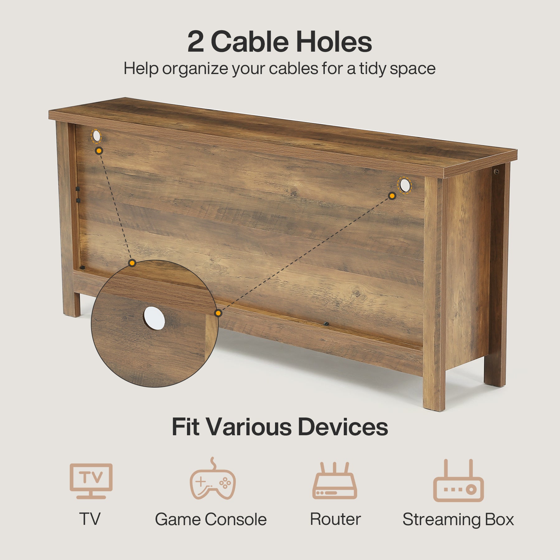 Tribesigns Mobile porta TV da 160 cm, sistema di intrattenimento in stile country con ripiano a 2 livelli