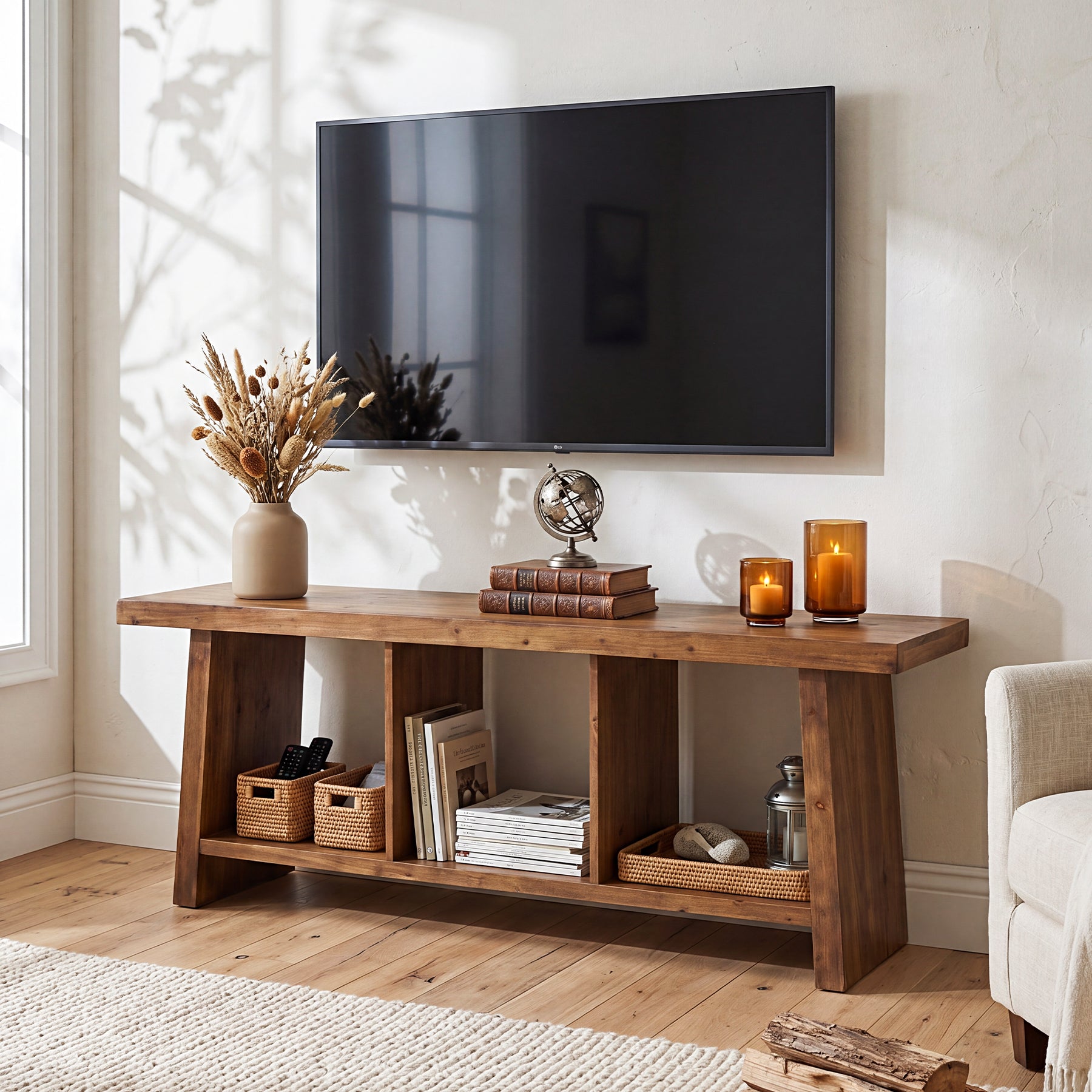 Mobile TV Country a 3 Ripiani Aperti, 160 cm, per Soggiorno