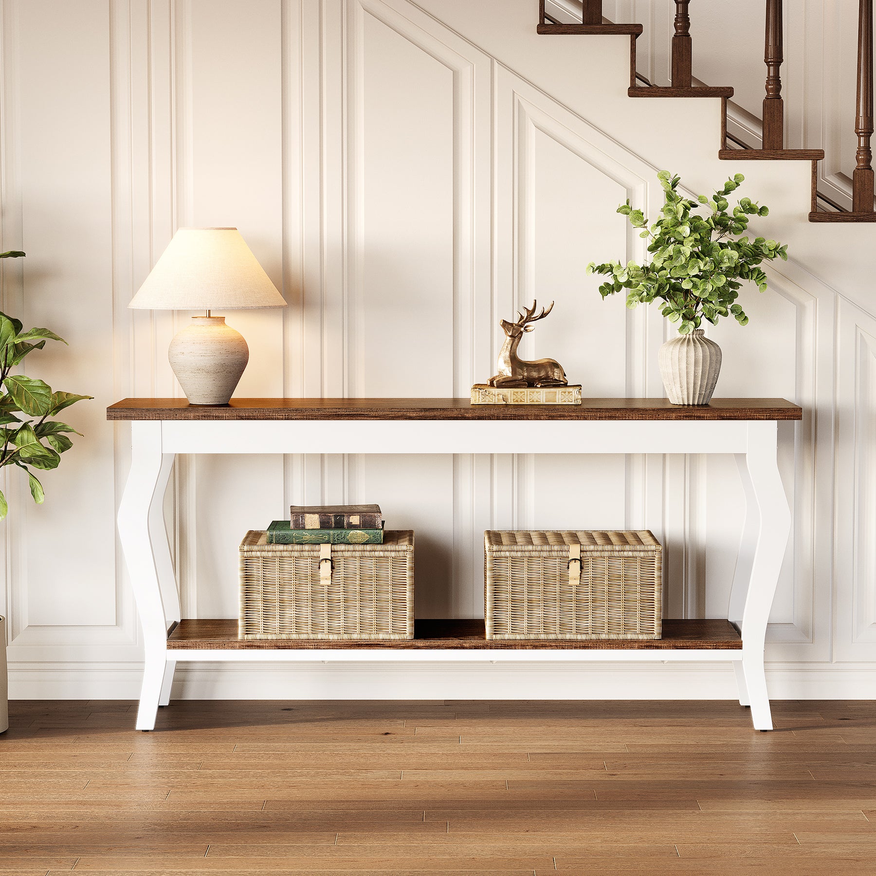 Tribesigns Consolle lunga 179 cm, tavolino vintage a 2 ripiani da posizionare dietro il divano