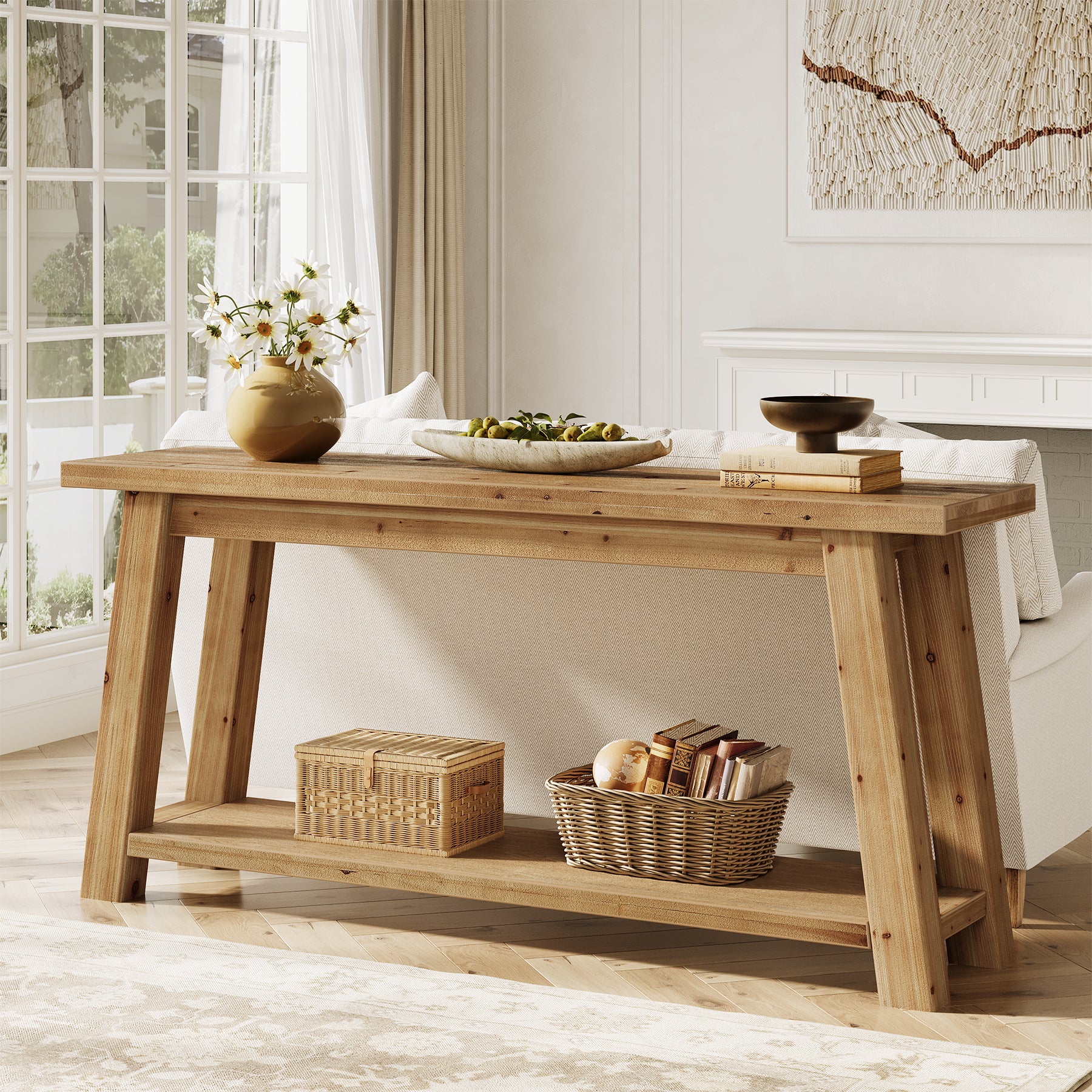 Tribesigns Consolle da ingresso in legno massello lunga 180 cm con ripiano