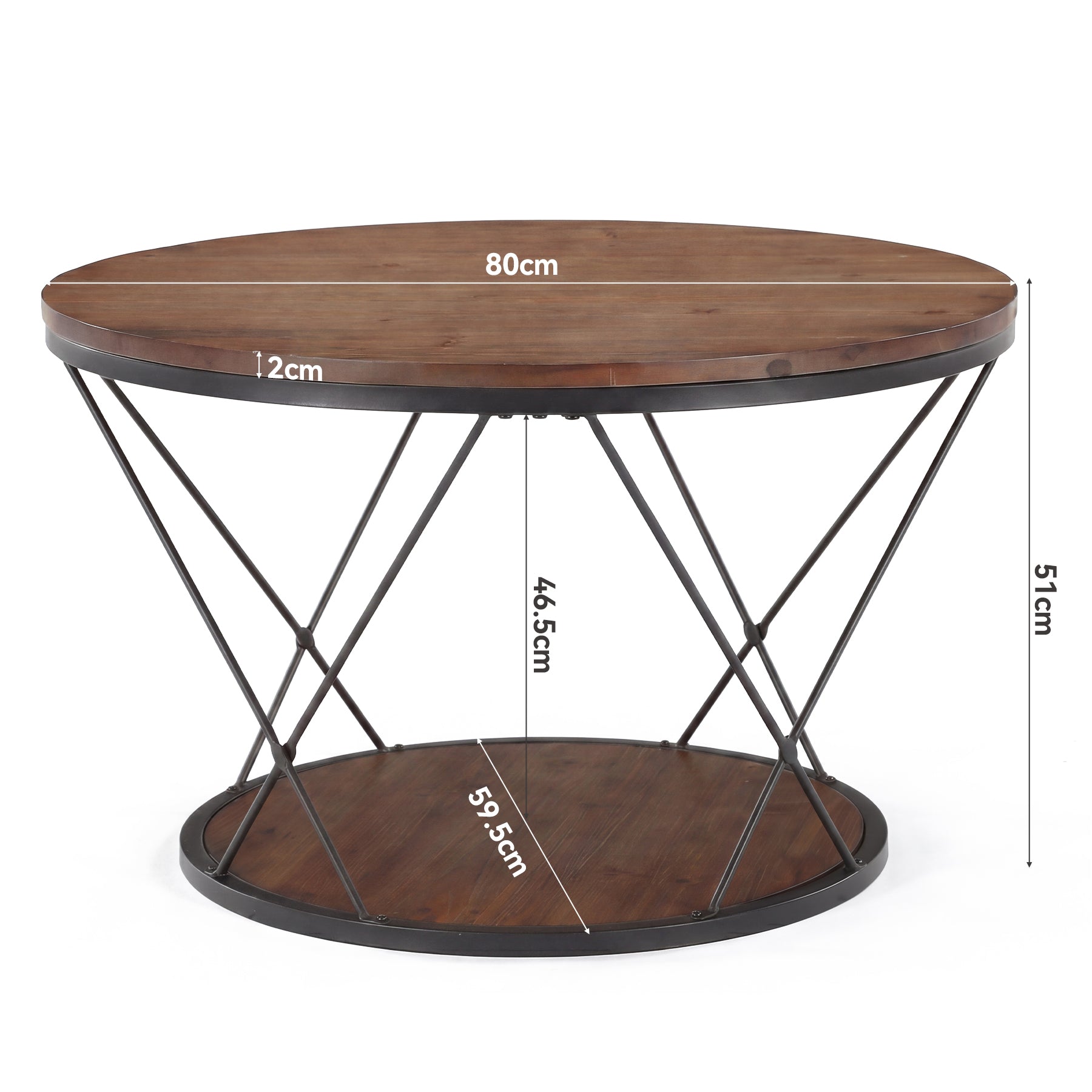 Tribesigns Tavolino rotondo da caffè, table centrale da 80 cm in legno massello con ripiano inferiore, ideale per piccoli spazi