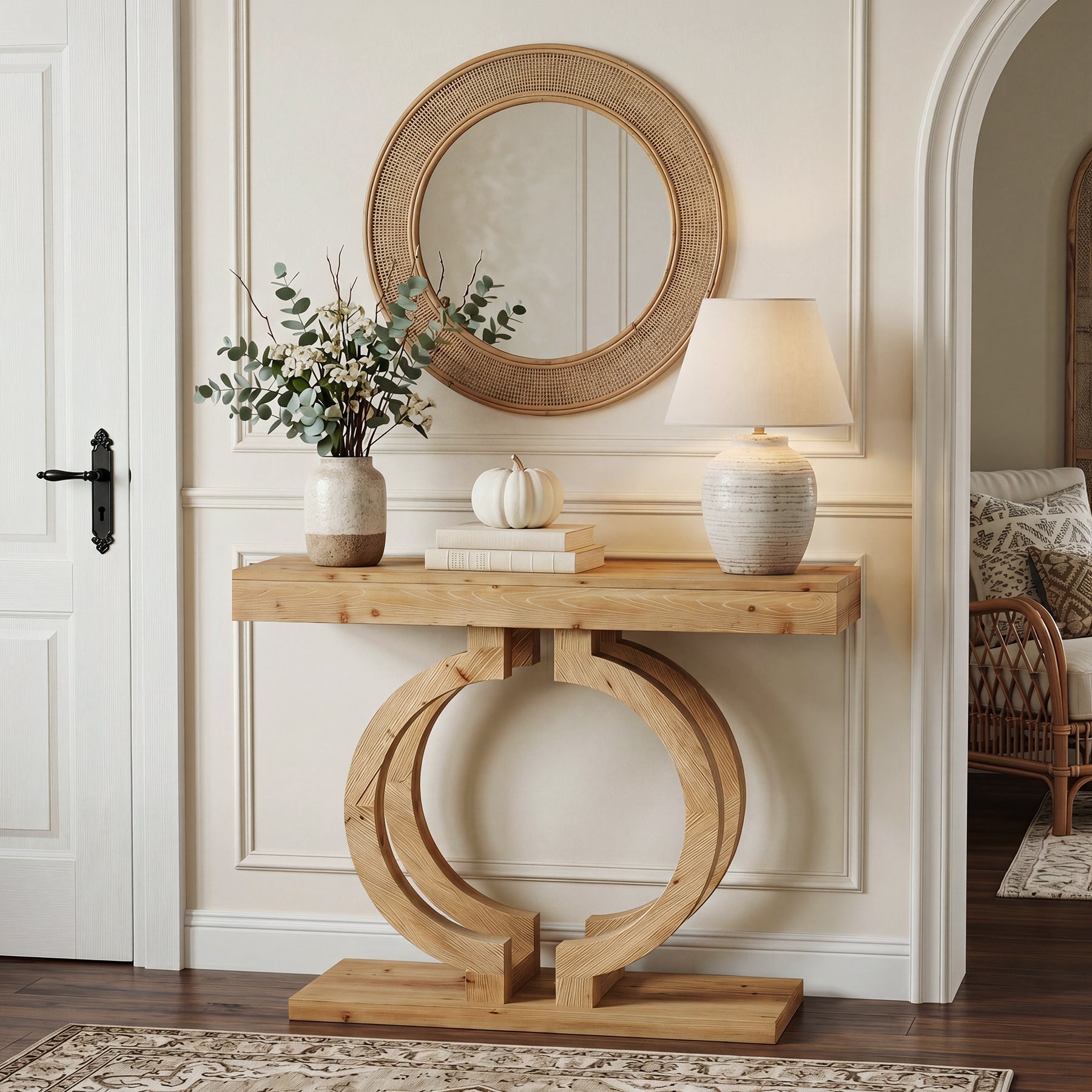 Tribesigns Consolle in legno massello da 110 cm, tavolo da corridoio con elegante base a doppio cerchio