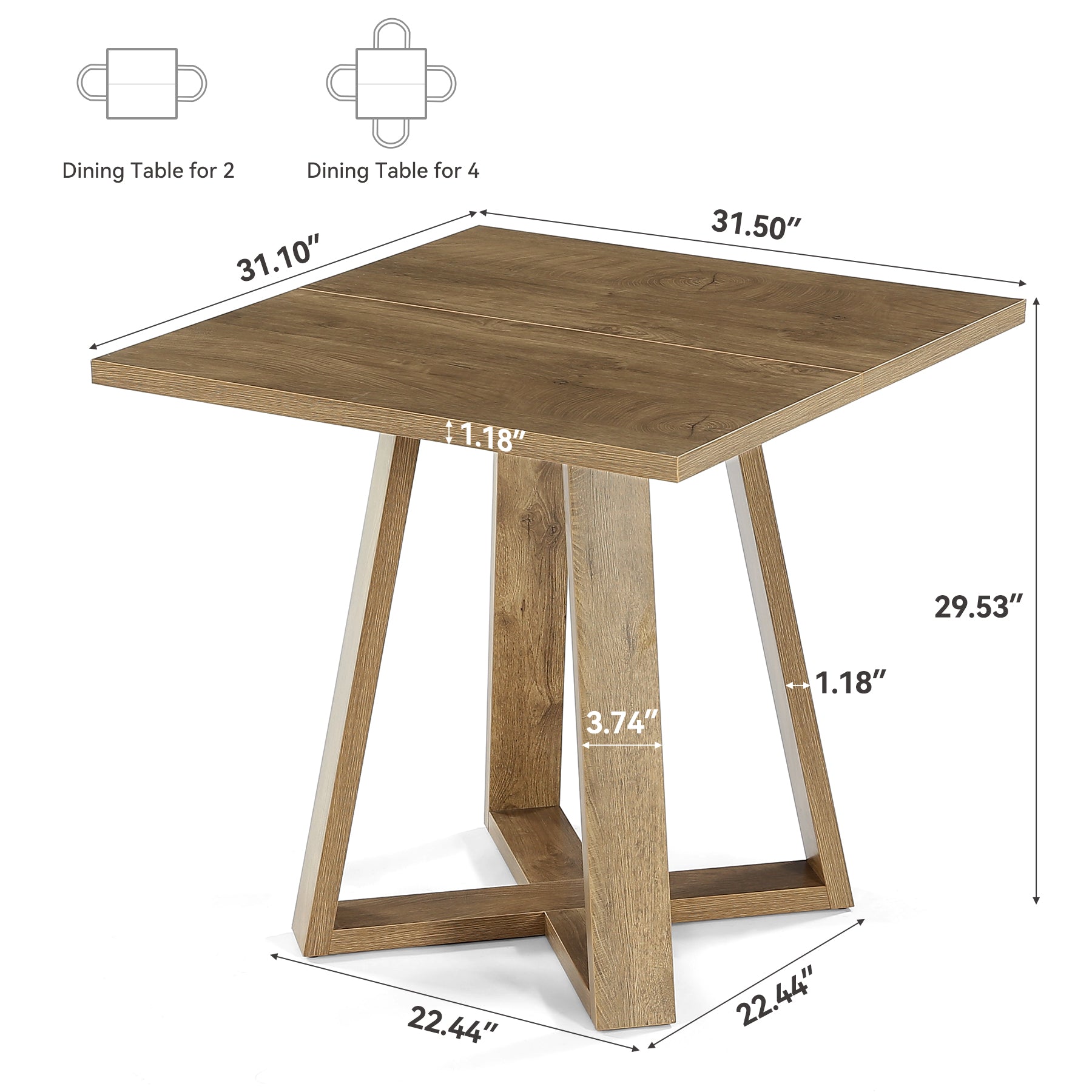 Tribesigns Tavolo da pranzo, 80 cm tavolo con piano quadrato per 4 persone