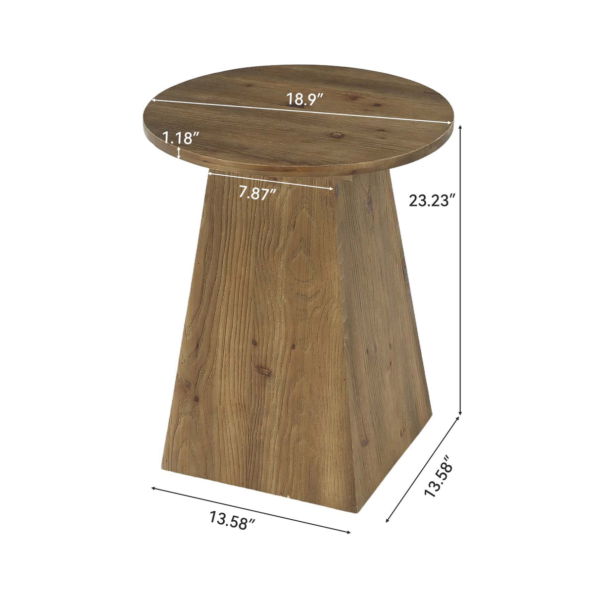 Tavolino Laterale Rotondo in Legno Massello con Base Trapezoidale, Ø 48 cm