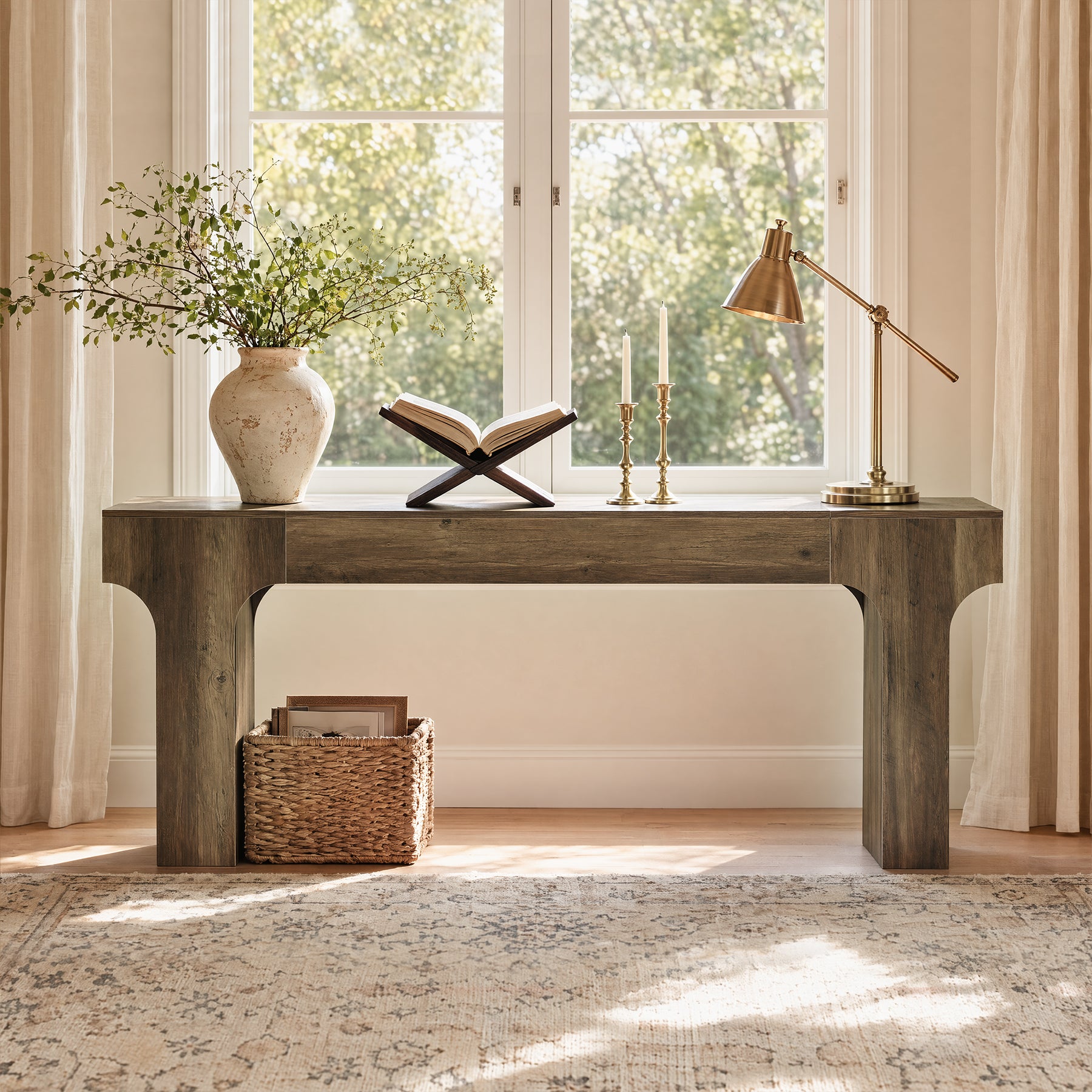 Tribesigns Consolle Country con Design Arcuato, 200 cm, per Ingresso e Soggiorno