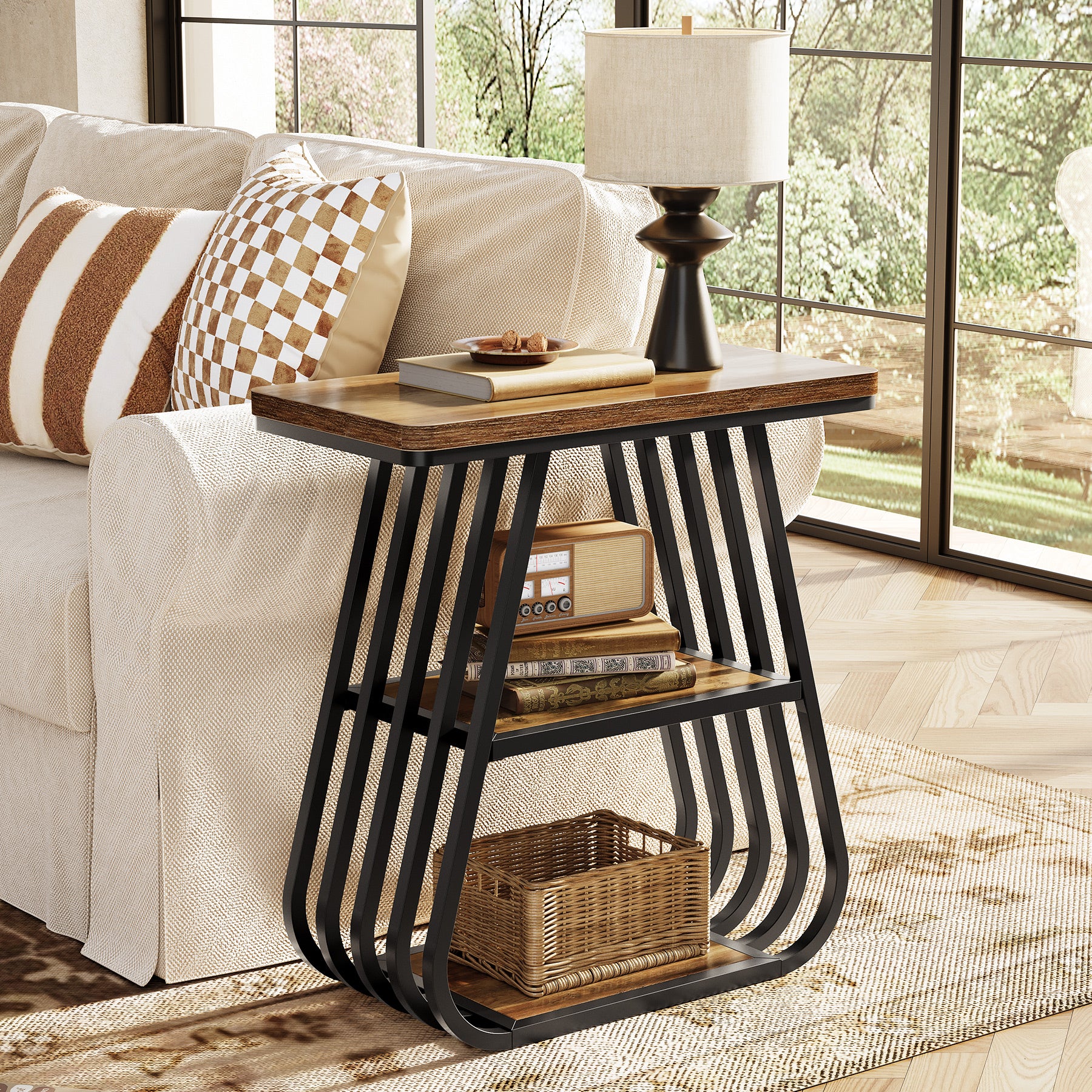 Tribesigns Tavolino da 60 cm, tavolino laterale a 3 livelli con spazio di archiviazione