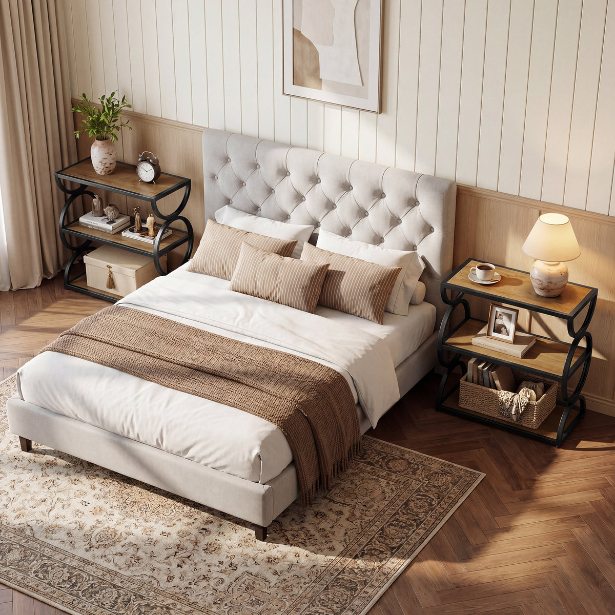 Comodino Industriale a 3 Ripiani con Struttura Circolare, 60 cm, per Camera da Letto
