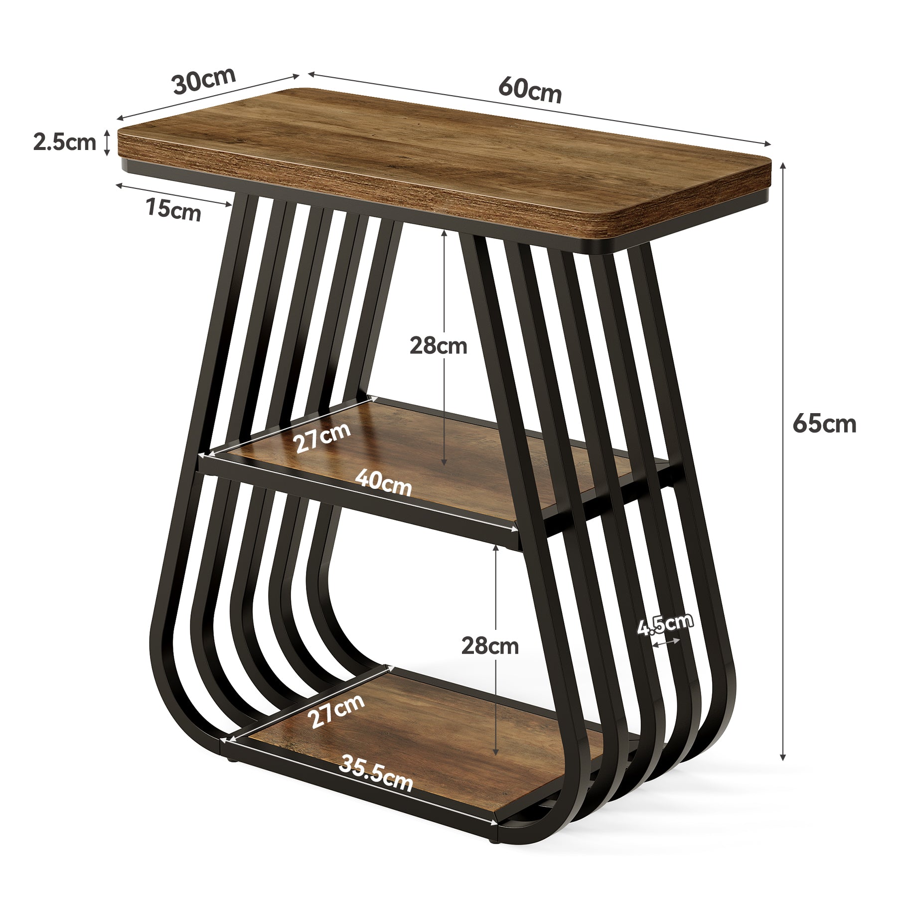 Tribesigns Tavolino da 60 cm, tavolino laterale a 3 livelli con spazio di archiviazione