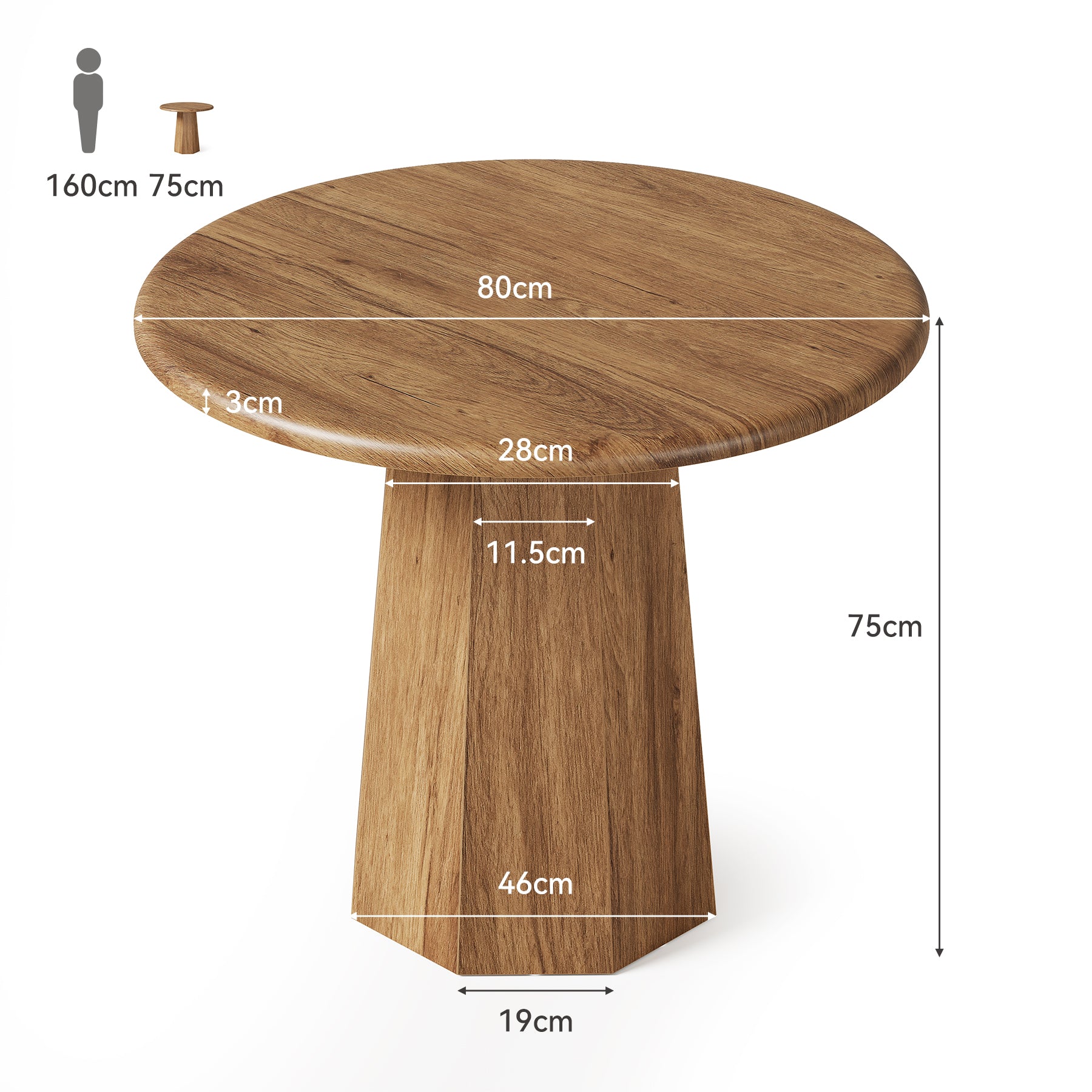 Tribesigns 80 cm tavolo da pranzo, tavolo da cusina rotondo con base ottagonale per 2-4