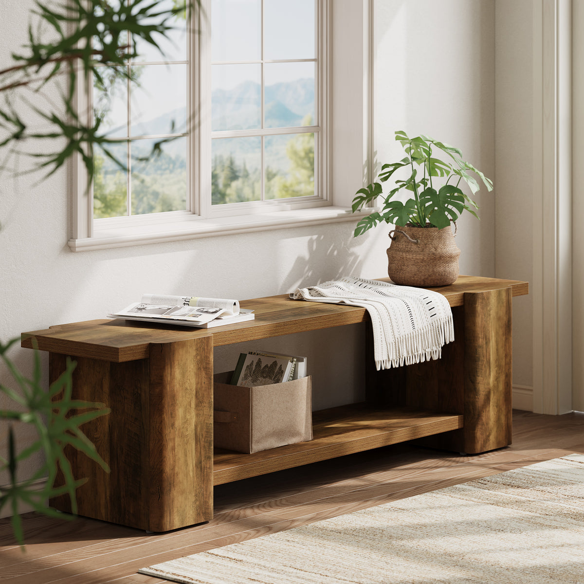 Panca Portascarpe Country in Legno, 160 cm, per Ingresso
