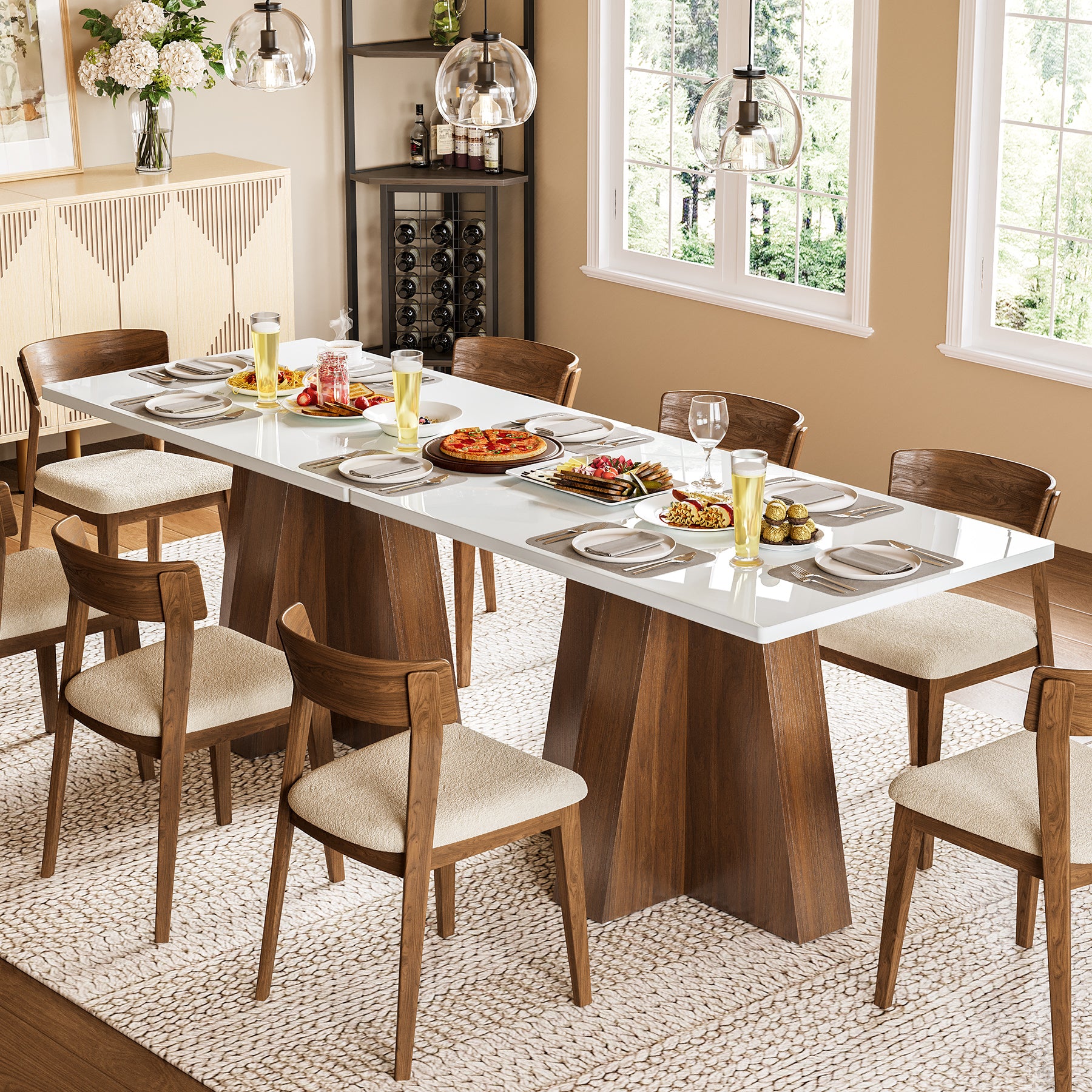 Tribesigns Tavolo da Pranzo Rettangolare in Noce e Bianco, 120 cm, per 4-6 Persone