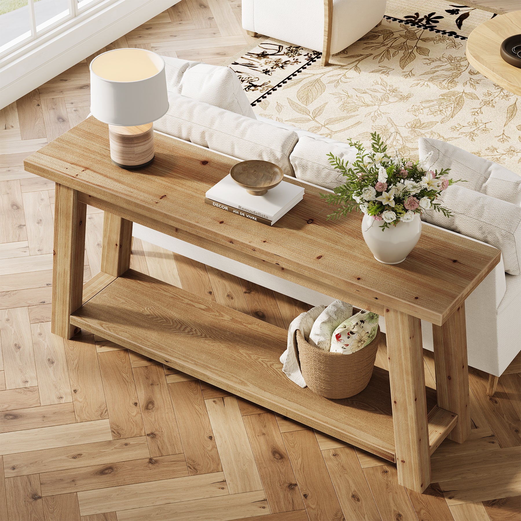 Tribesigns Consolle da ingresso in legno massello lunga 180 cm con ripiano