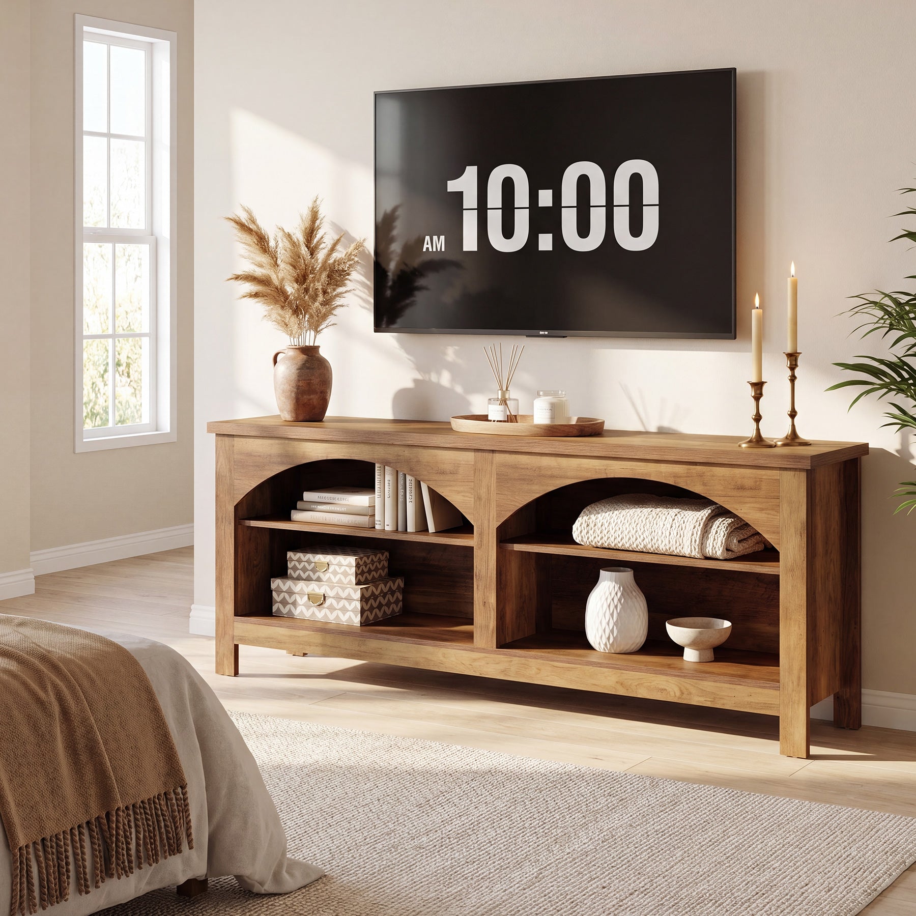 Tribesigns Mobile porta TV da 160 cm, sistema di intrattenimento in stile country con ripiano a 2 livelli