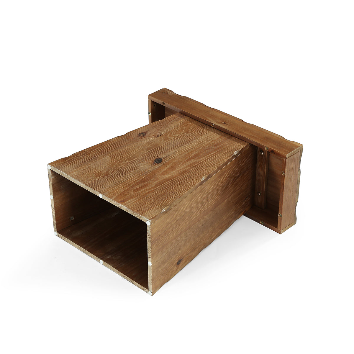 Tavolino Laterale Rustico in Legno Massello con Base Trapezoidale, 60 cm, per Soggiorno