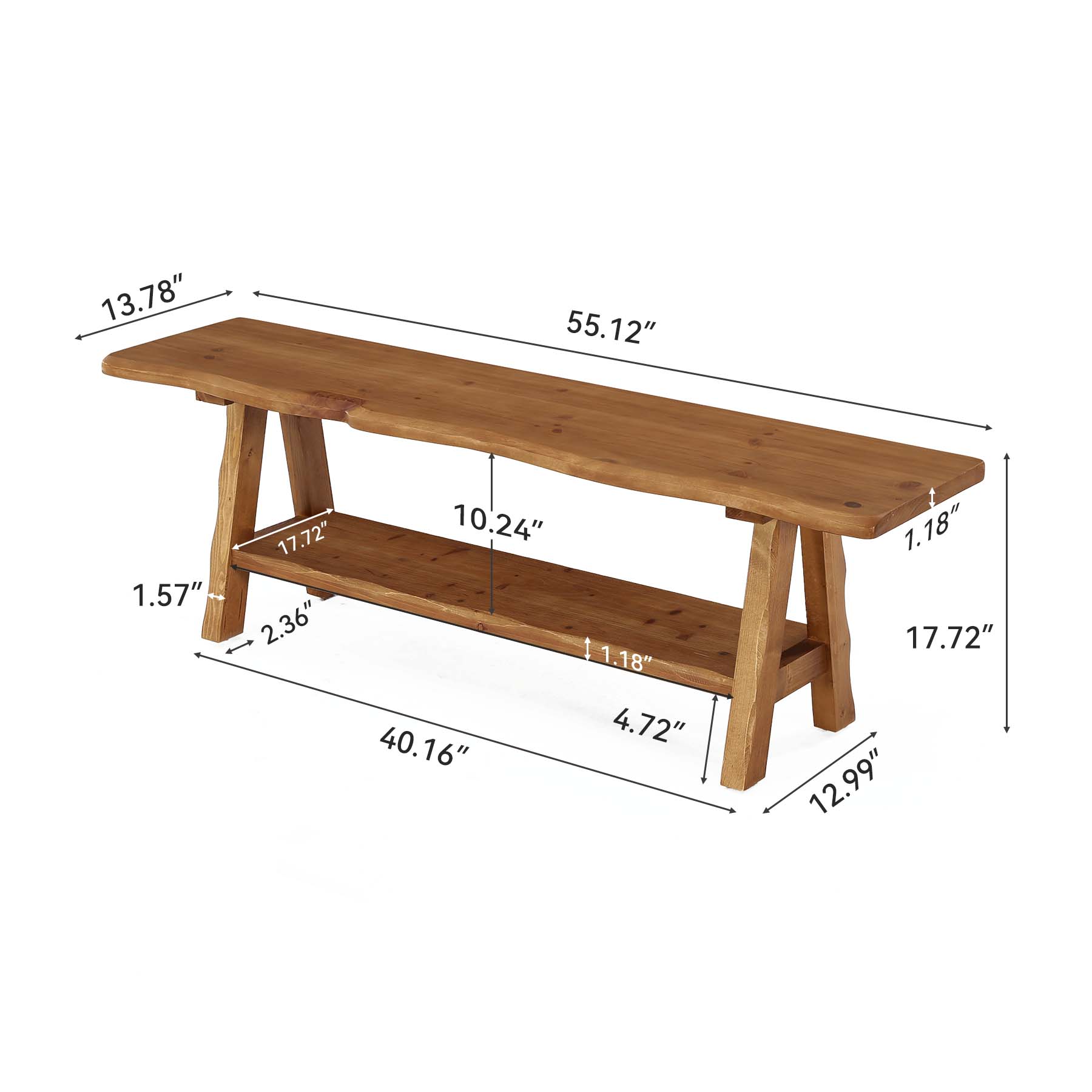 Tribesigns Panca Portascarpe in Legno Massello con Sedile e Ripiano, 140 x 35 x 45 cm, per Ingresso e Corridoio