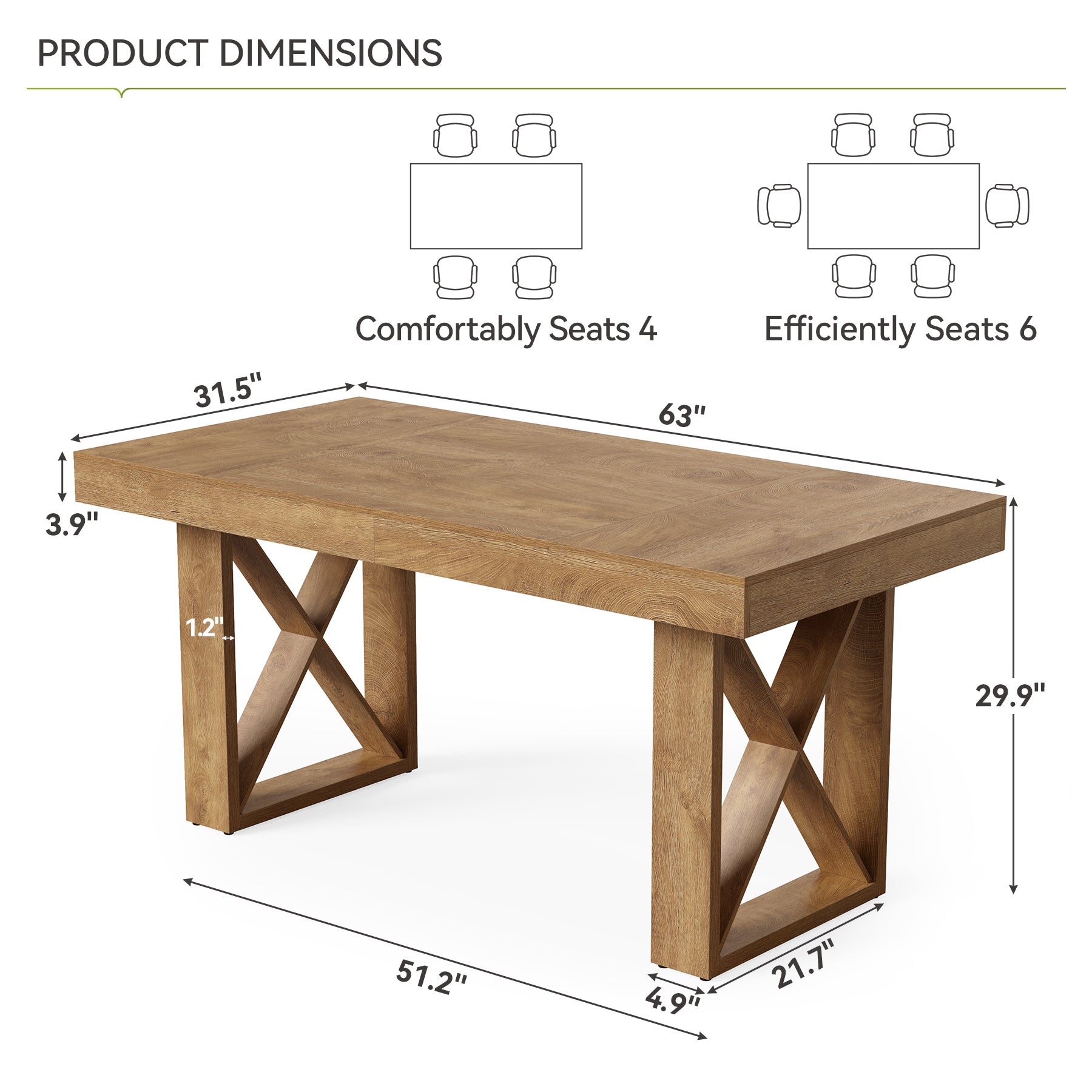 Tribesigns Tavolo da pranzo da 160 cm, tavolo da cucina in legno per 4-6 persone