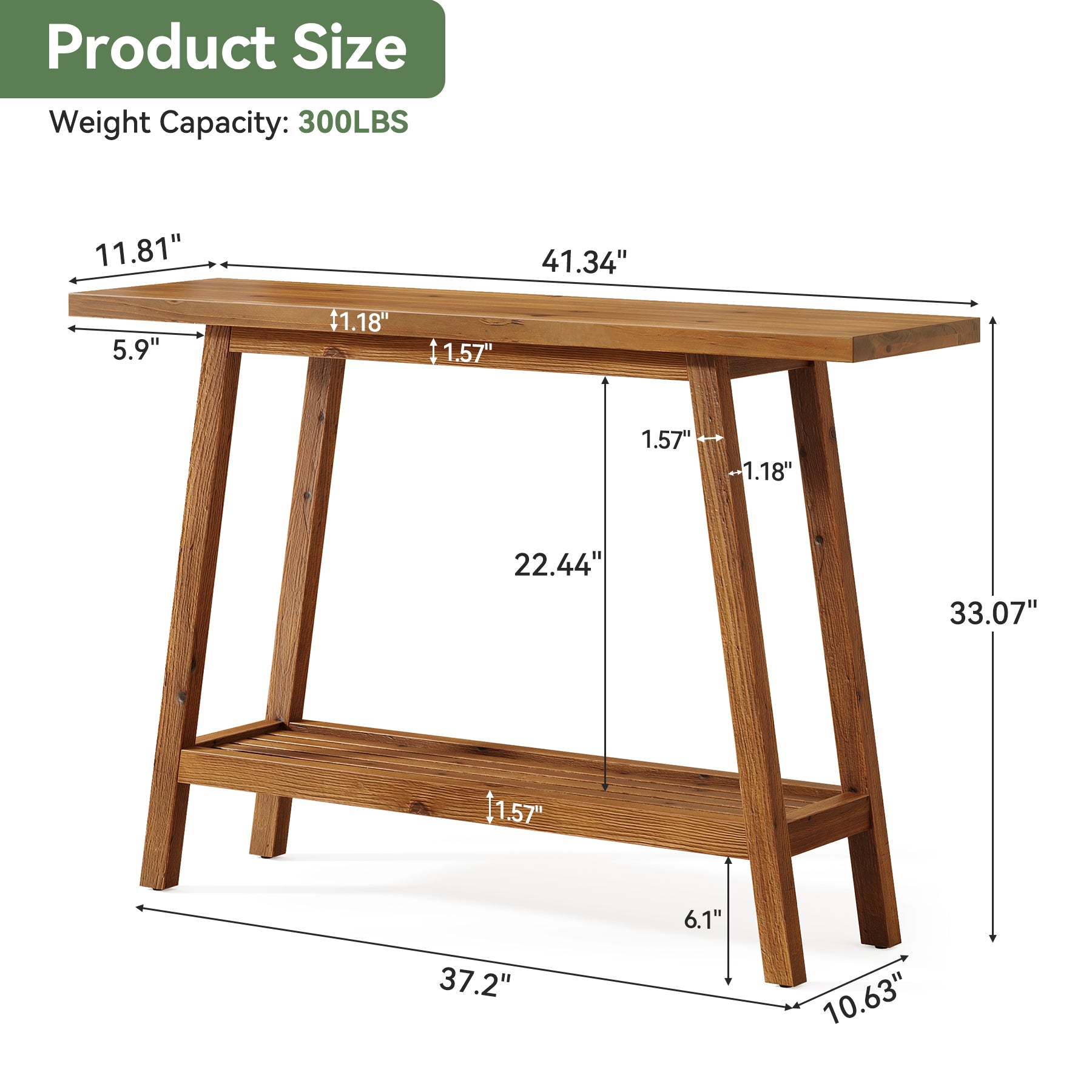Consolle Country in Legno Massello con Ripiano, 105 cm, per Ingresso e Soggiorno