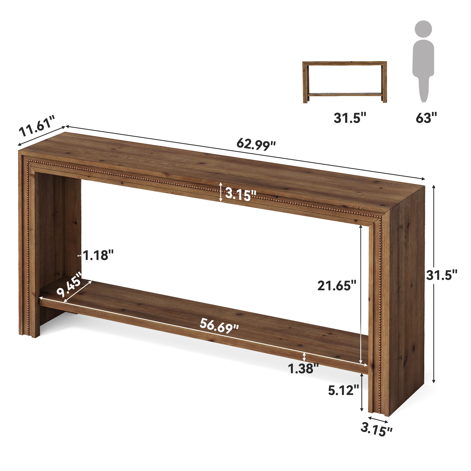 Tribesigns Consolle in legno massello da 160 cm con ripiano contenitore a due livelli