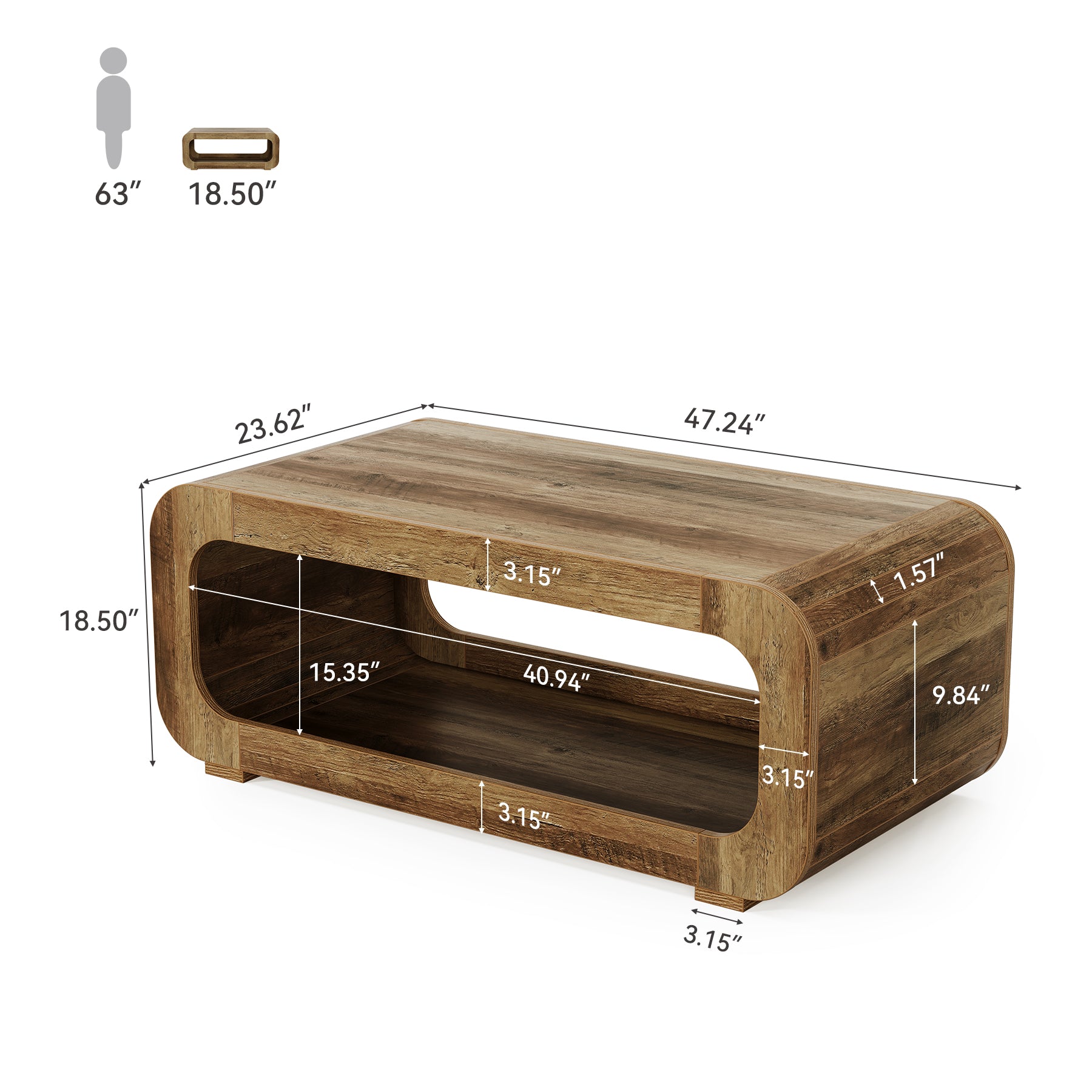 Tribesigns Tavolino da Caffè Rettangolare in Legno con Vano Contenitore, 120 cm