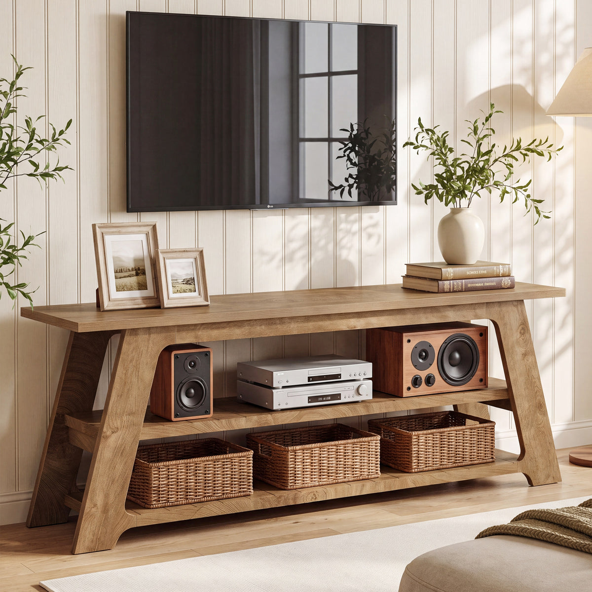 Mobile TV Basso a 3 Ripiani, 160 cm, per TV fino a 75"