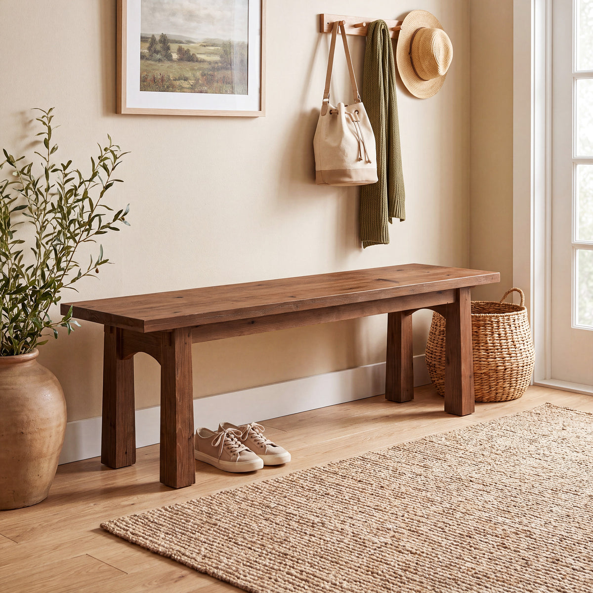Panca Rustica Country in Legno Massello, 140 cm, per Ingresso