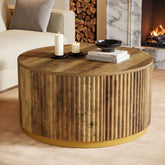 Tribesigns Tavolino rotondo da 80 cm, tavolino centrale in legno scanalato per soggiorno 3