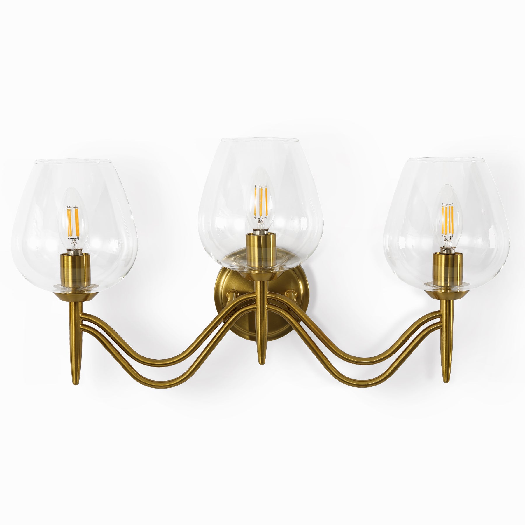Applique da Bagno a 3 Luci E14 in Ottone con Vetro Trasparente, 58 cm, per Specchio