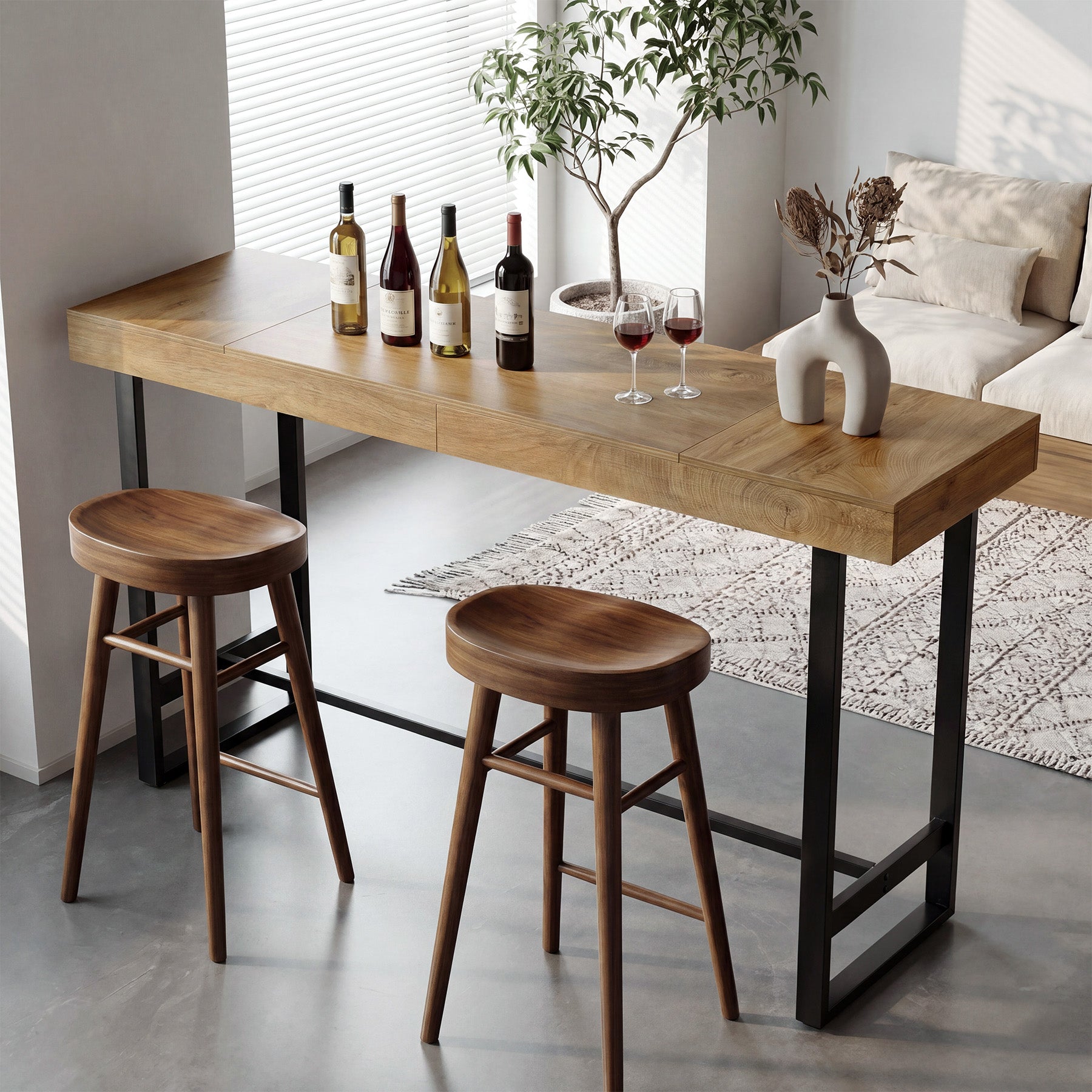 Tavolo da Bar Alto in Metallo con Poggiapiedi, 180 cm, per 6-8 Persone