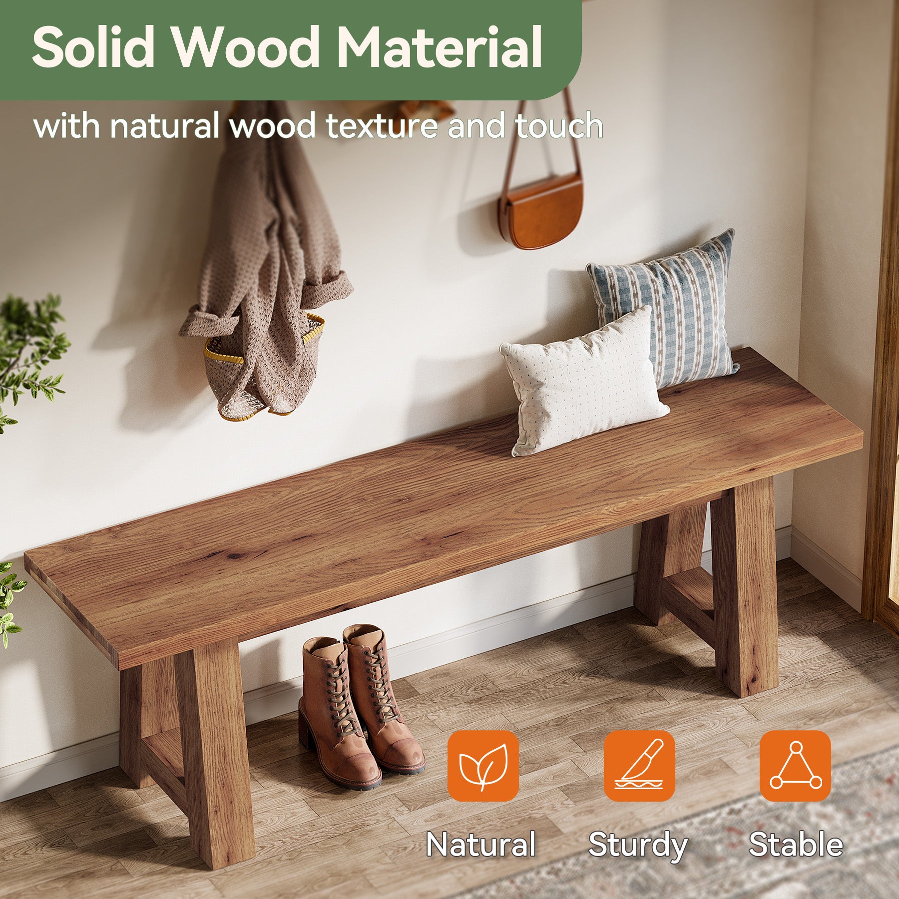Tribesigns Panca in legno massello lunga 140 cm, Panca da ingresso in stile rustico in legno naturale