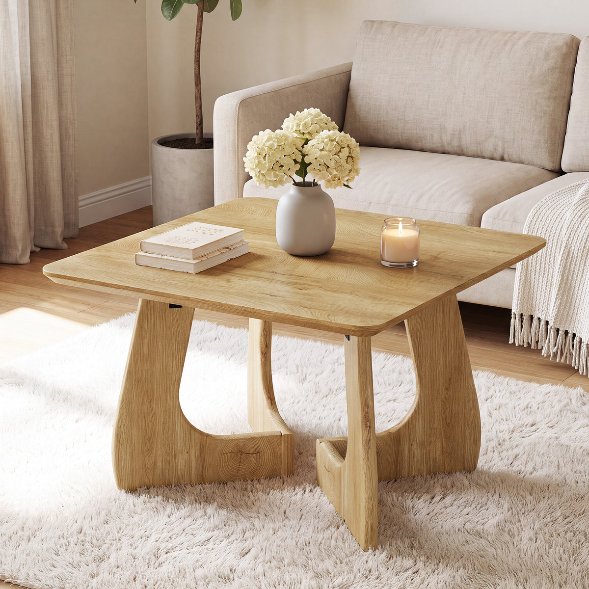 Tavolino da Salotto Quadrato Mid-Century con Gambe Intrecciate, 80 x 80 cm, per Soggiorno