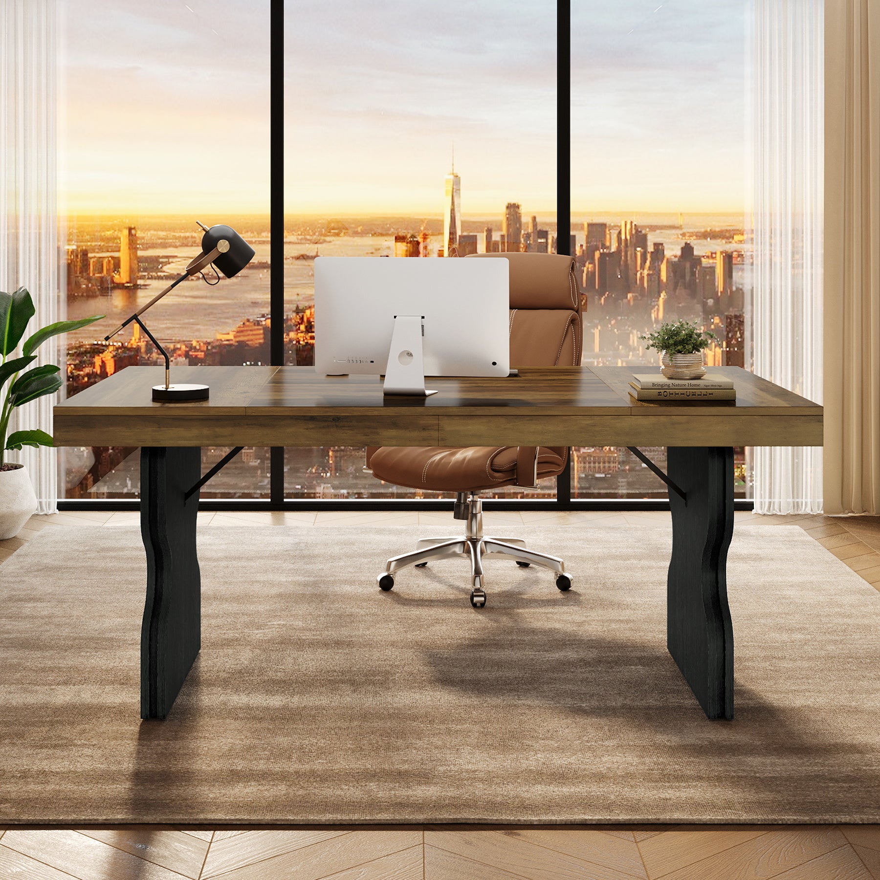 Tribesigns Scrivania Executive da 160 cm, tavolo da ufficio con gambe a clessidra