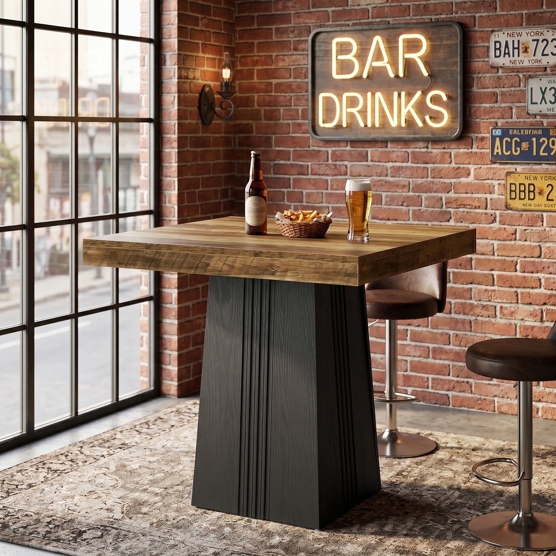 Tribesigns Tavolo da bar quadrato da 80 cm, alto 90 cm, tavolo alto in stile bistrot con gambe scanalate