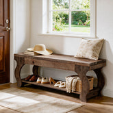 Panca Country in Legno Massello a 2 Ripiani, 140 cm, per Ingresso 3