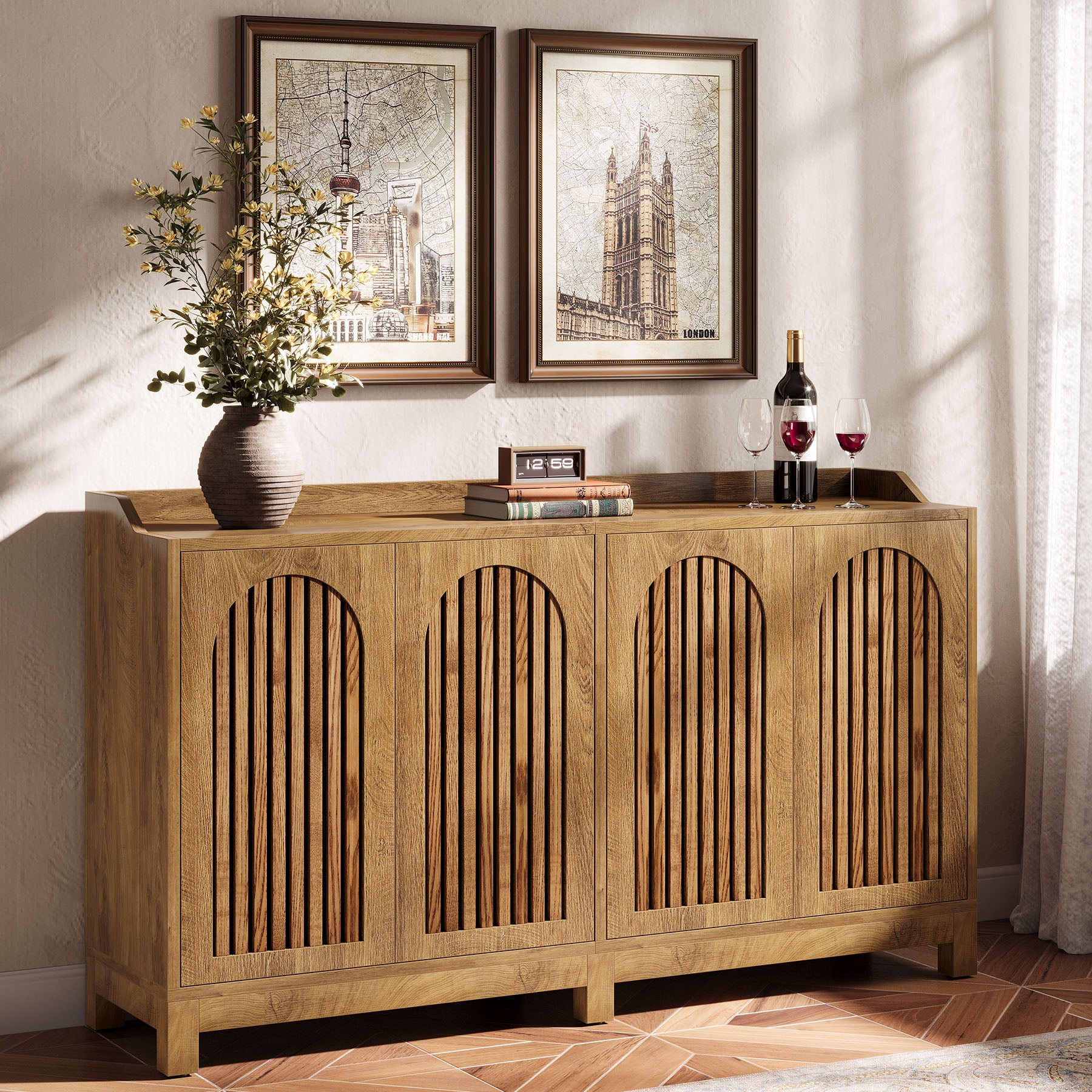 Credenza con Ante e Ripiani Regolabili, 145 cm, per Soggiorno e Sala da Pranzo