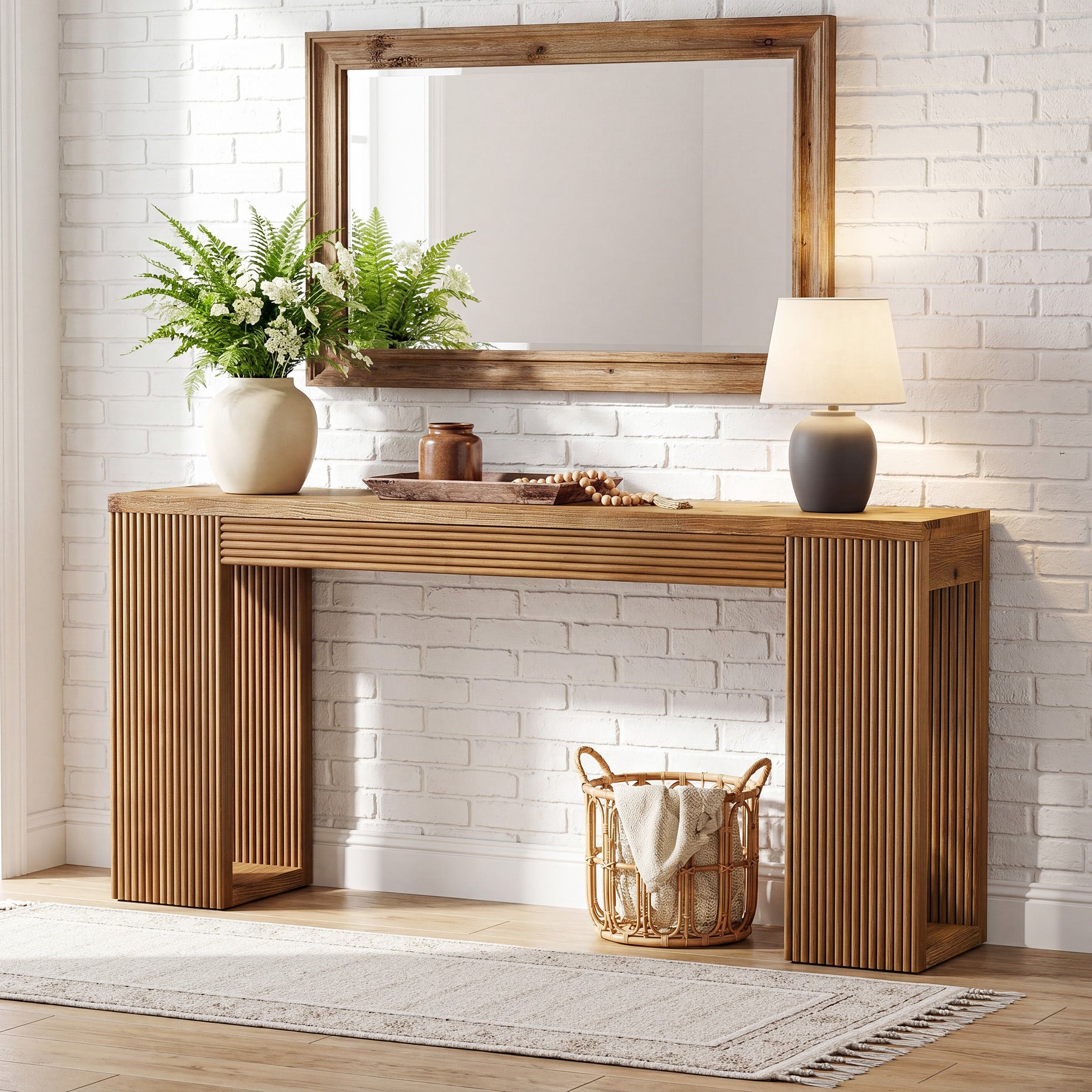 Tribesigns Tavolo consolle lungo 160 cm, tavolino da divano stretto in legno massello