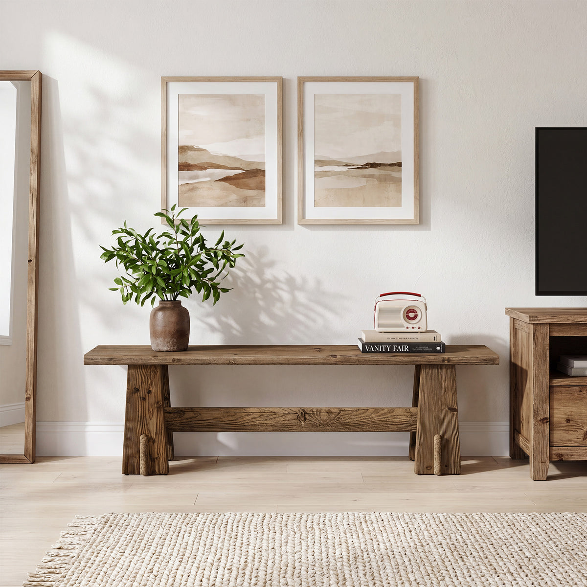 Panca Rustica in Legno Massello, 150 cm, per Ingresso