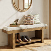 Tribesigns Panca imbottita in legno massello, 120 cm, panca da ingresso in stile rustico con vano contenitore 3