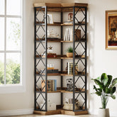 Tribesigns Libreria angolare alta 184 cm, grande libreria moderna con pannello posteriore 3