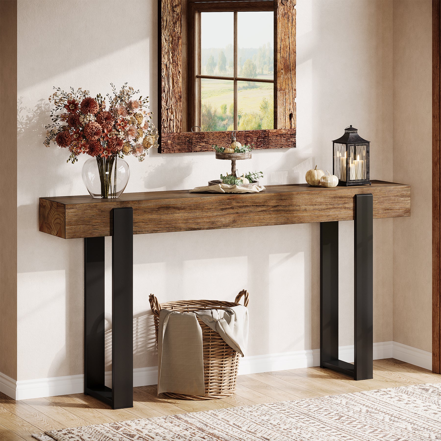 Tribesigns Consolle in legno massello, tavolino da divano con gambe in metallo (160 x 30 cm)