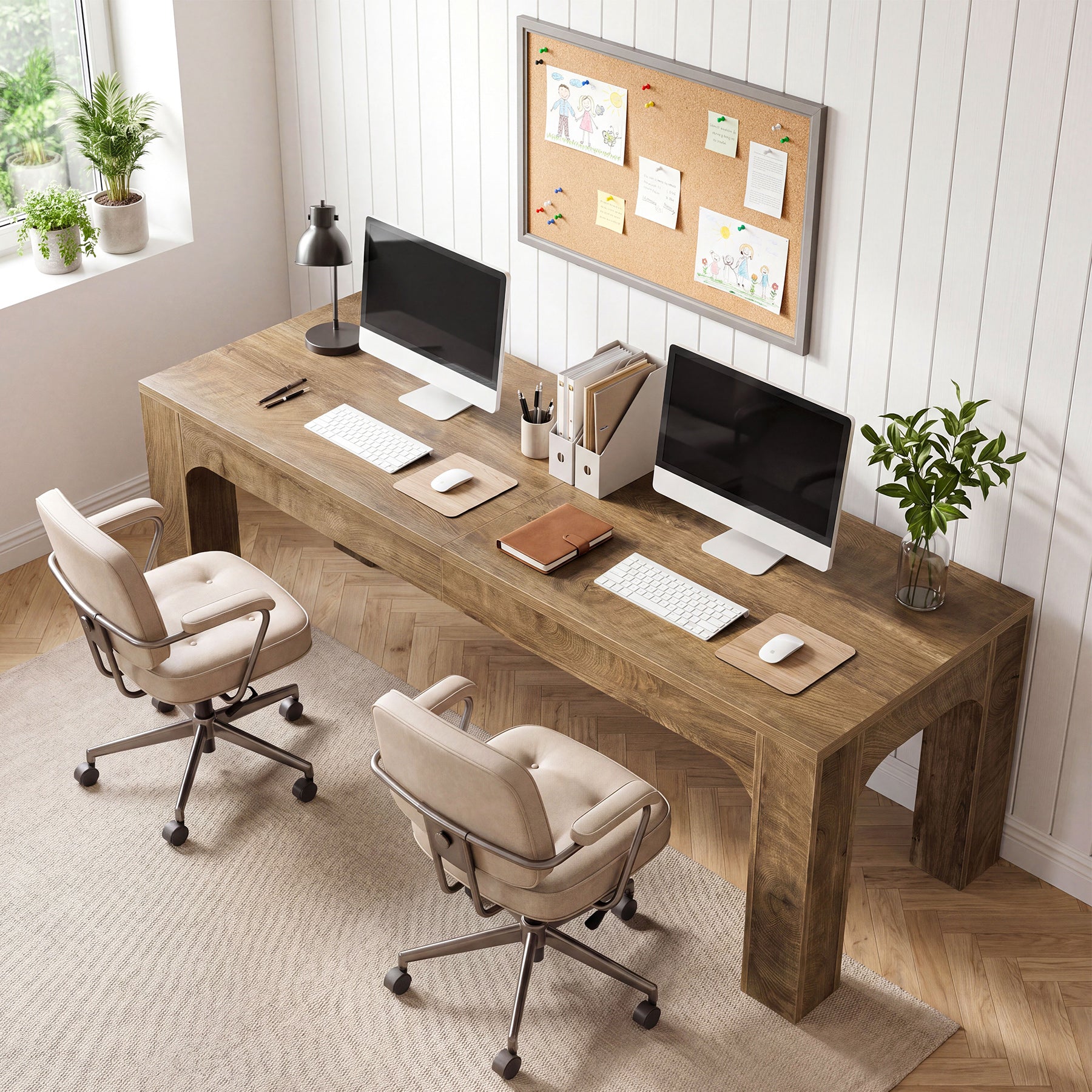 Scrivania Doppia in Legno, 180 cm, per 2 Persone, per Studio e Ufficio