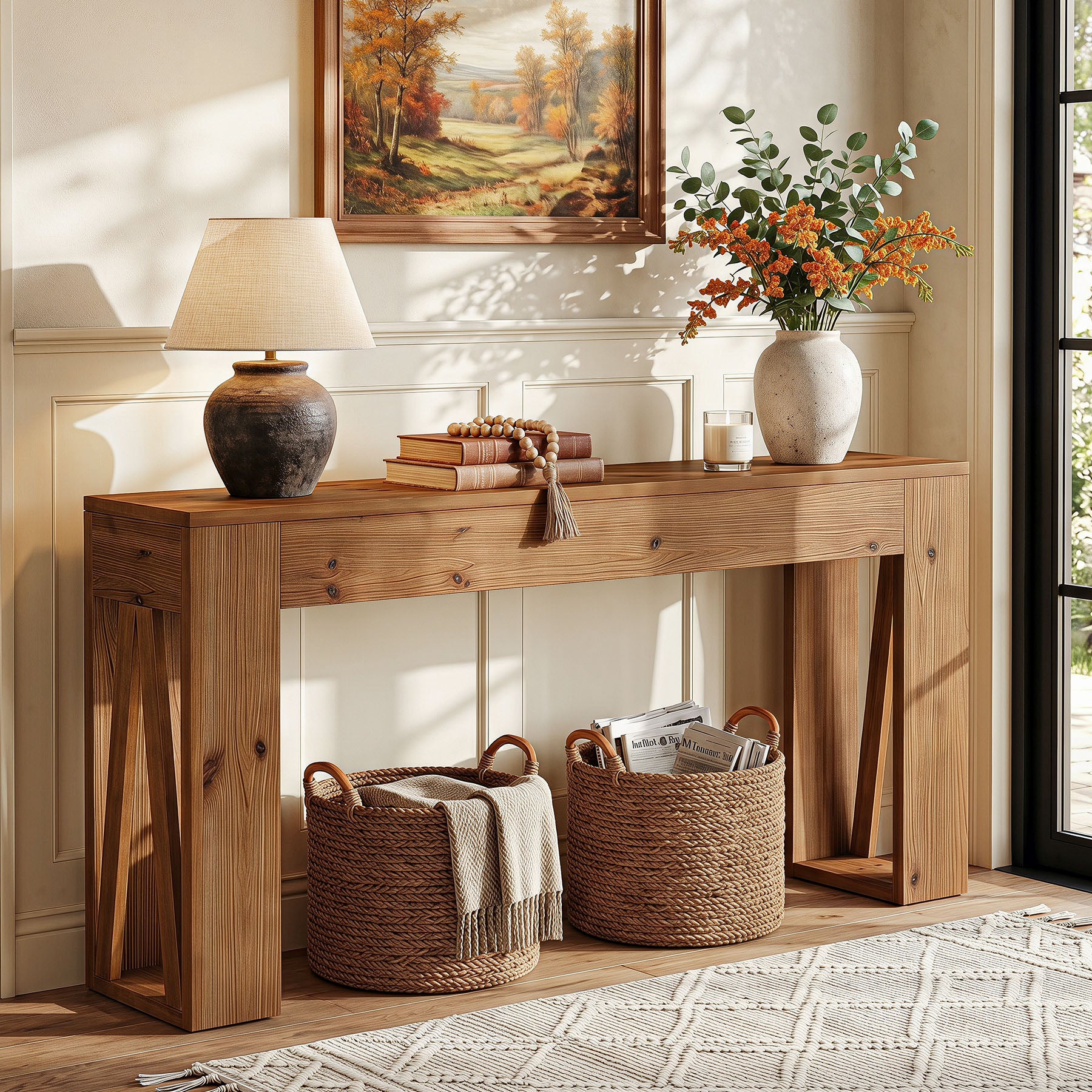 Tribesigns Consolle in legno massello da 160 cm, tavolo d'ingresso stretto in stile rustico