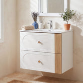 Tribesigns Mobile bagno con lavabo in ceramica da 60 cm, bianco, sospeso, 2 cassetti 3