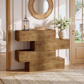 Tribesigns Consolle da 110 cm in legno massello con 4 ripiani, tavolo d'ingresso stretto in stile rustico 3